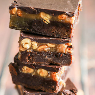 Chocolate Dessert Bars with Caramel and Roasted Peanuts