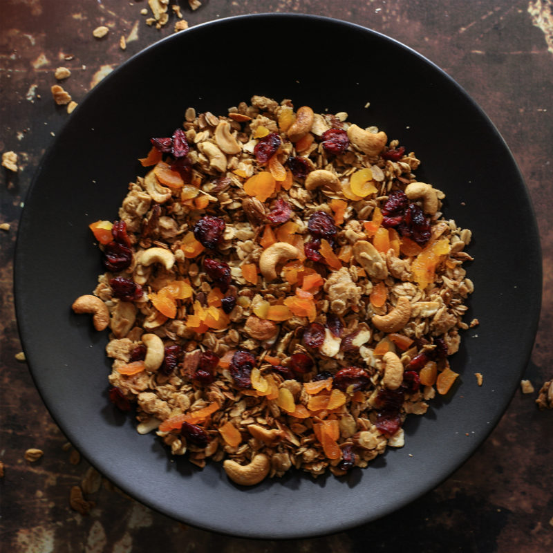 Caramelized Oats Granola with Apricots and Cranberries
