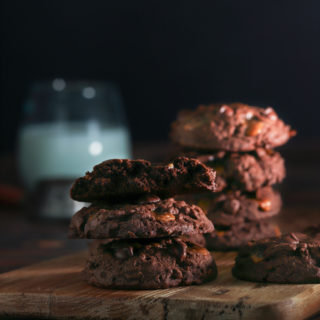 Mocha Chocolate Chip Cookies with Caramel