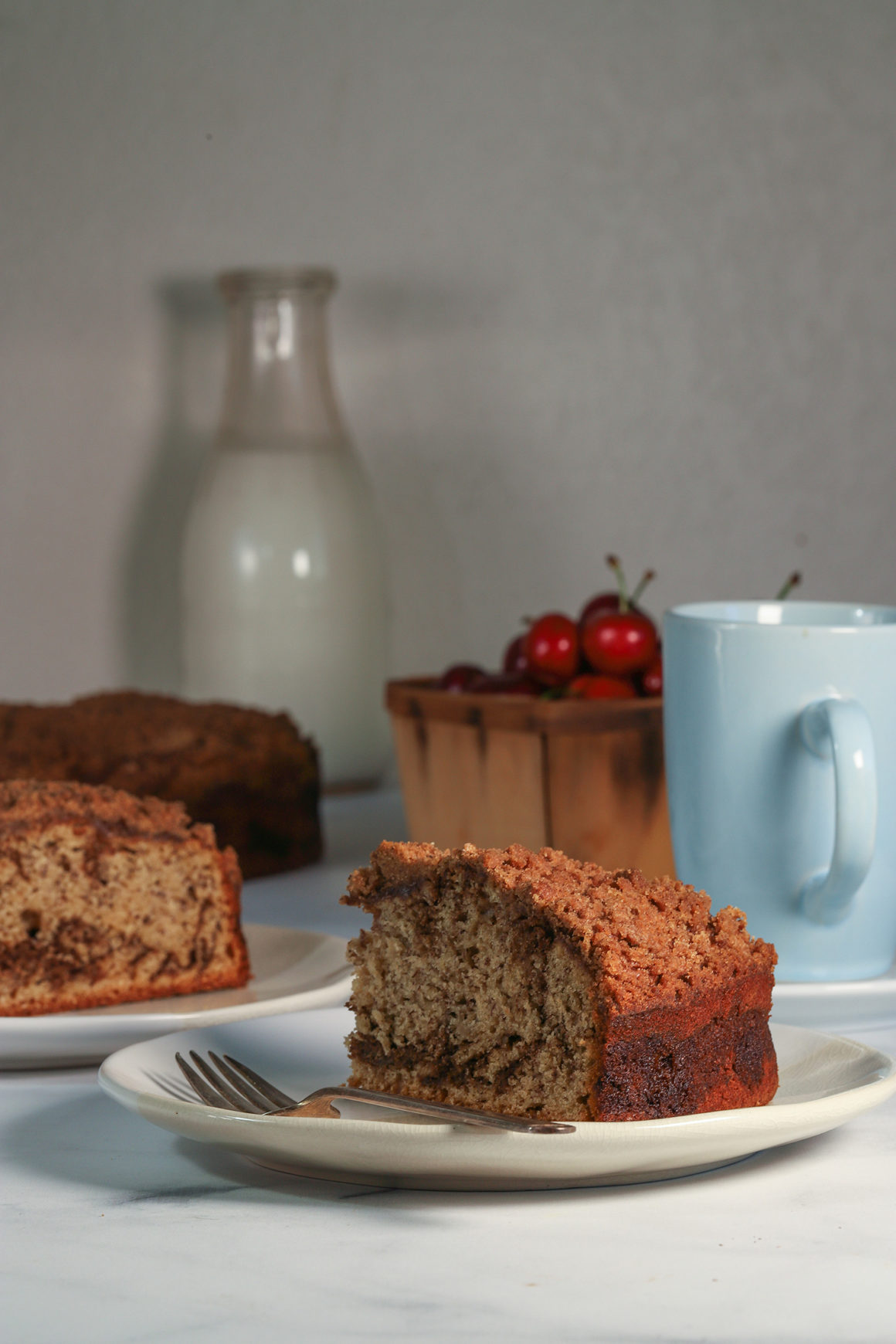 Banana Cake Slices with Cherries and Coffee