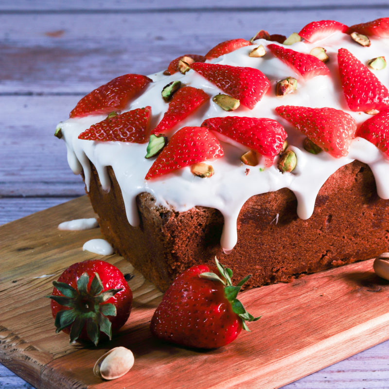 Pound Cake with Strawberries and Pistachios