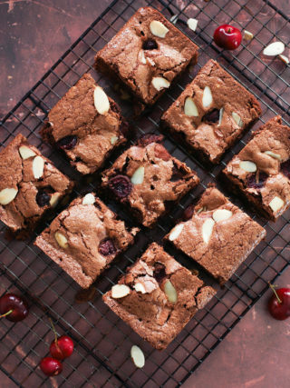 fresh cherry brownies with almonds