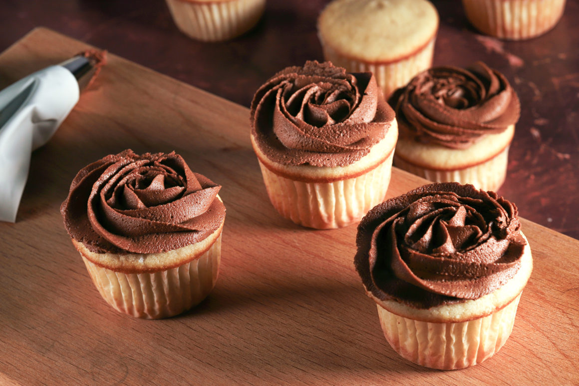 Vanilla Cupcakes with Chocolate Frosting Closeup