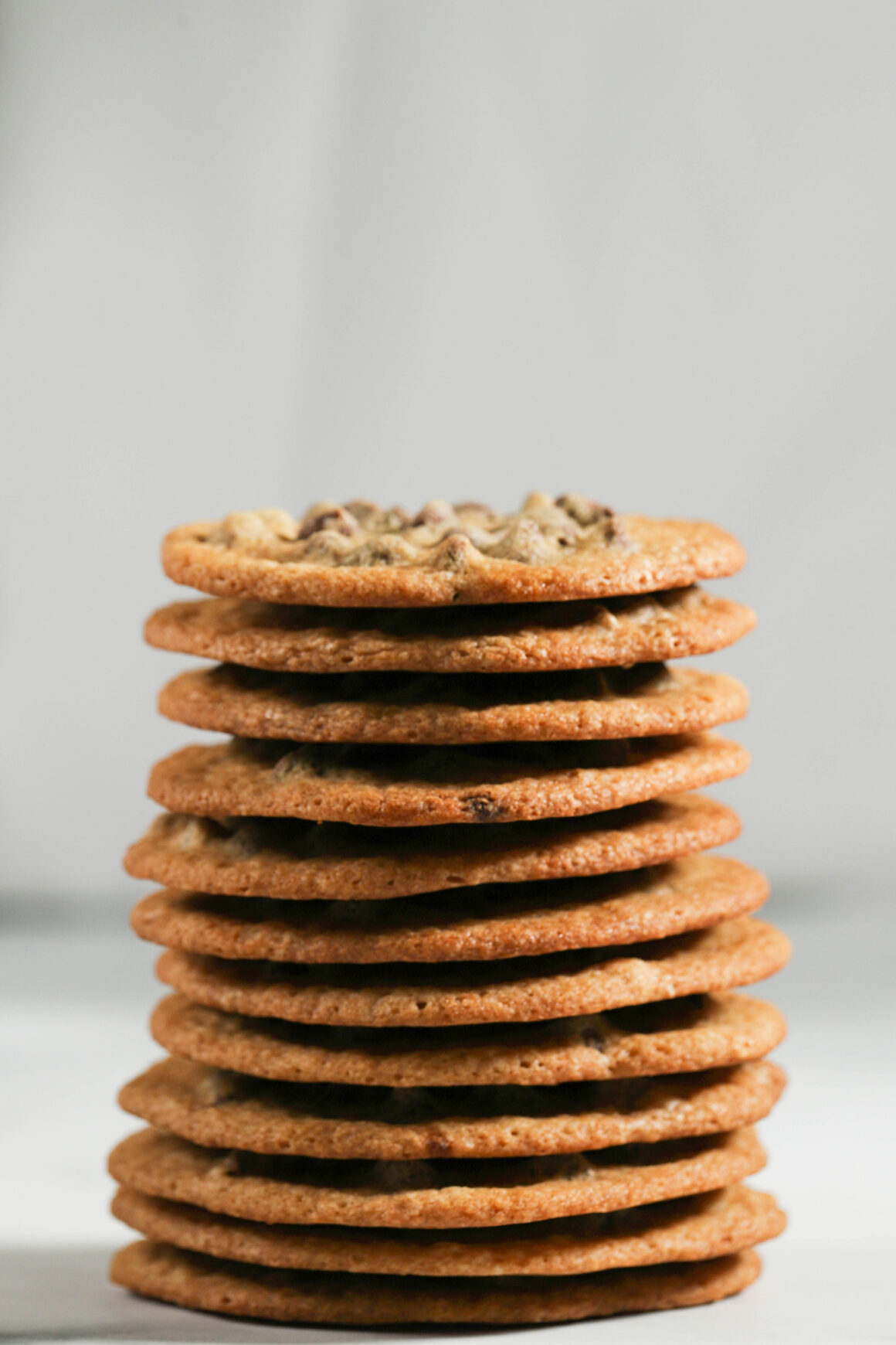 Stack of Crispy Chocolate Chip Cookies