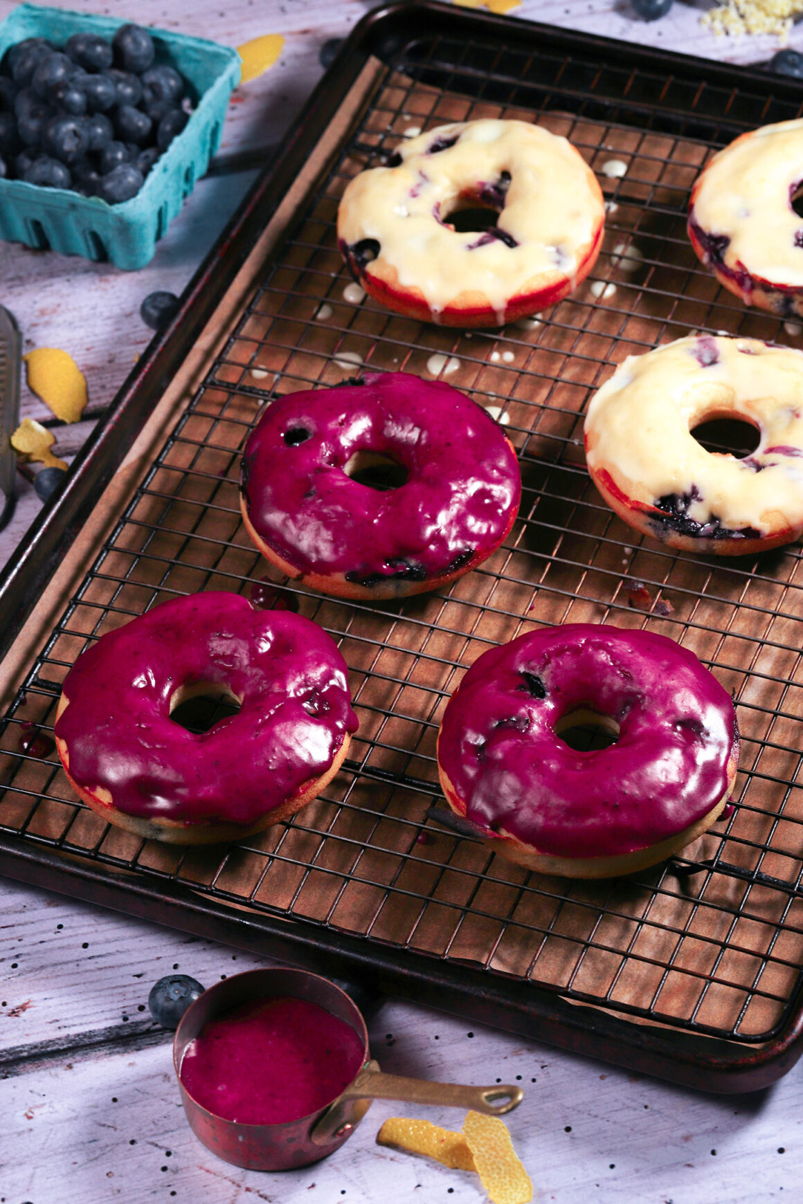 Blueberry Doughnuts with Two Glazes