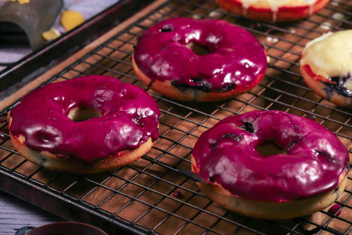 Blueberry Doughnuts with Blueberry Glaze