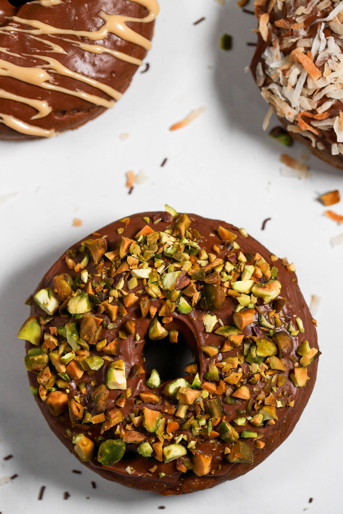 chocolate-doughnut with pistachios