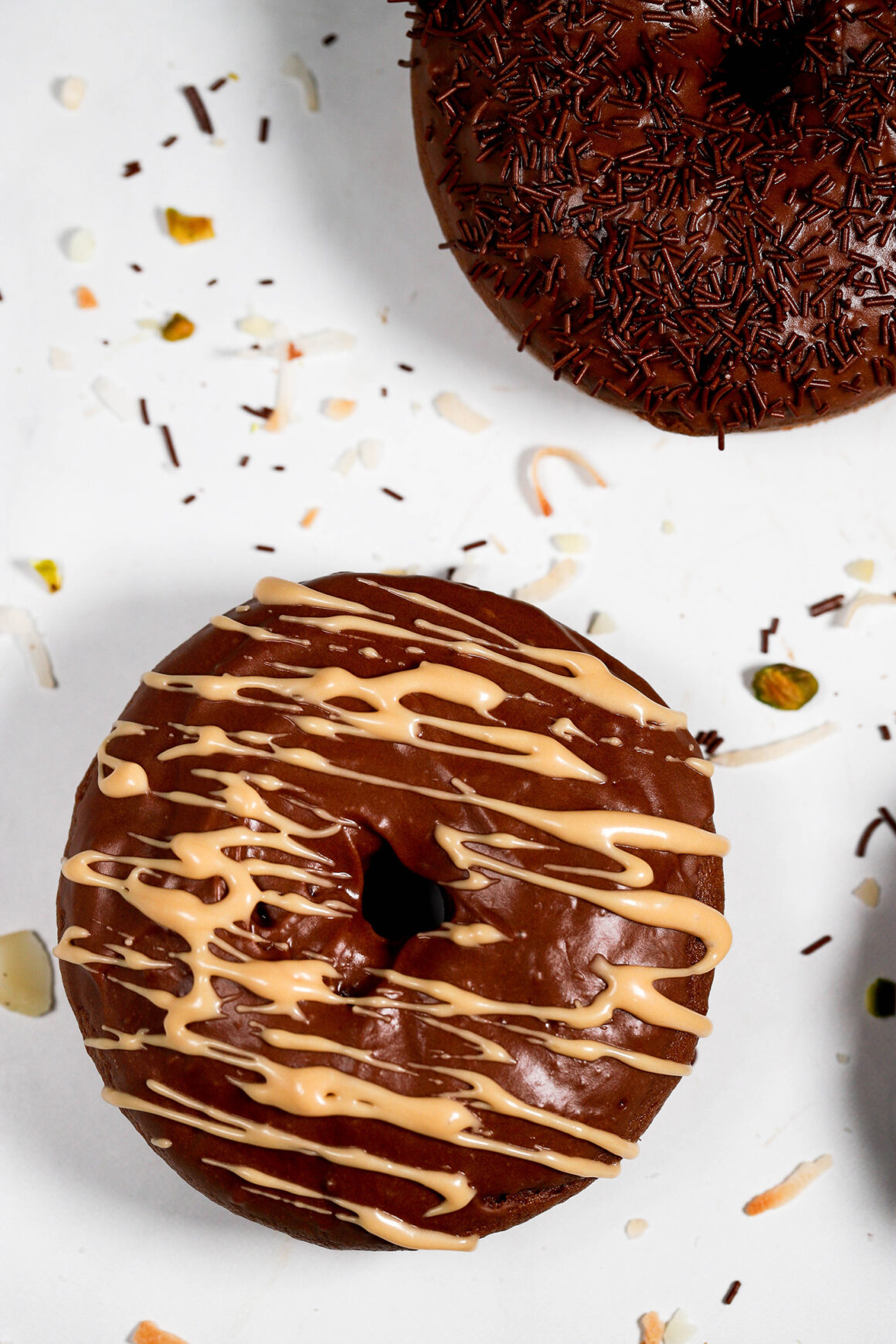 chocolate-doughnut with peanut butter drizzle