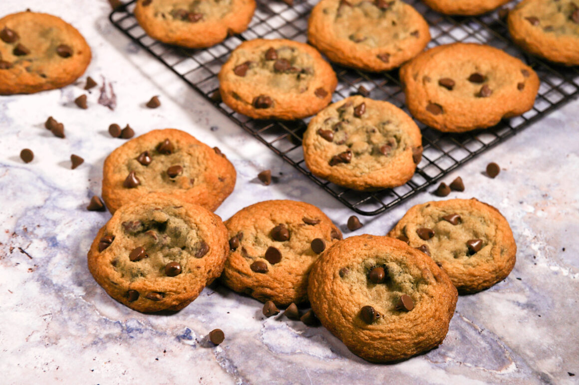 Chewy Chocolate Chip Cookies on Granite Countertop
