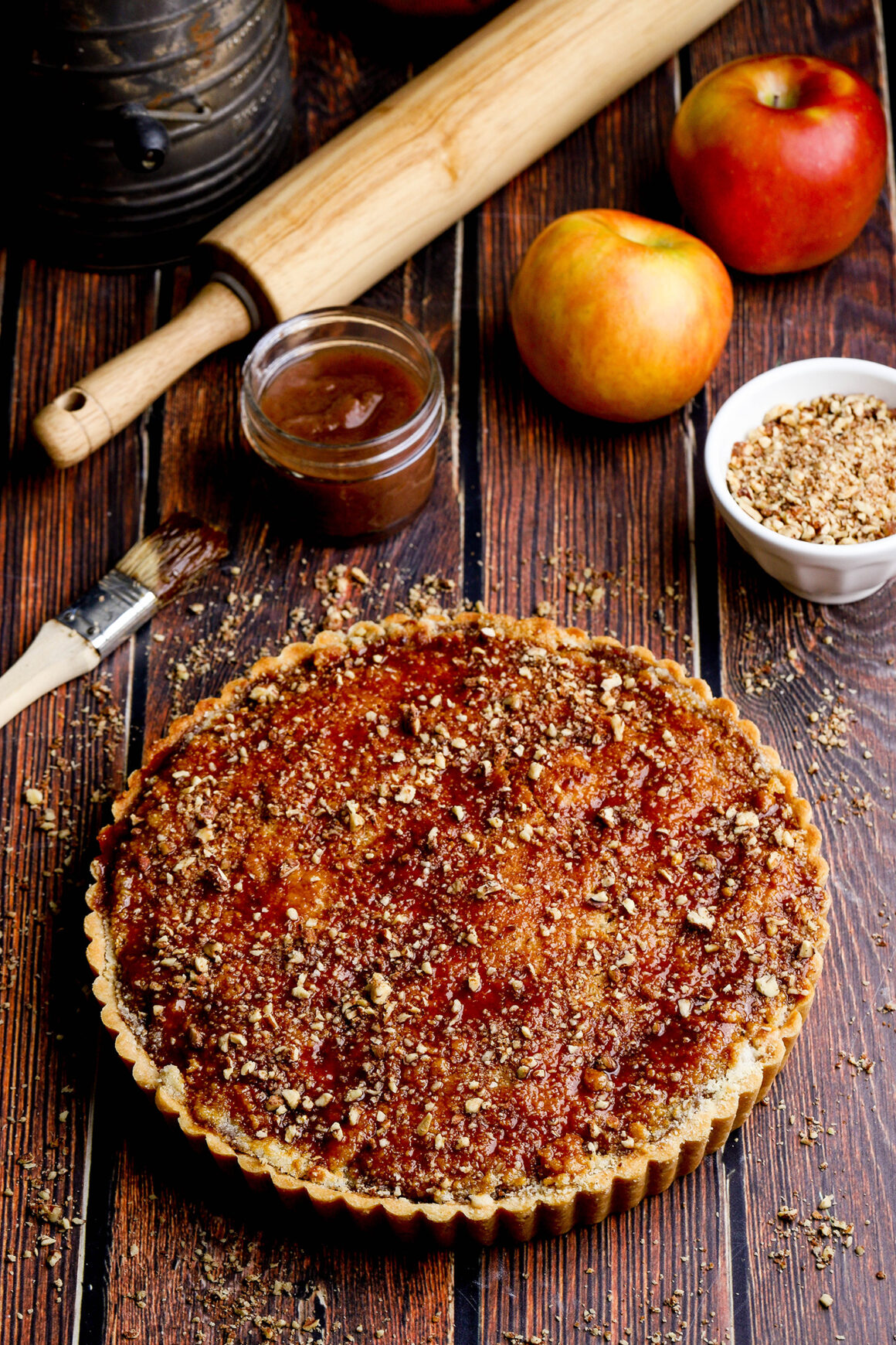 apple pecan tart with sweet pastry crust