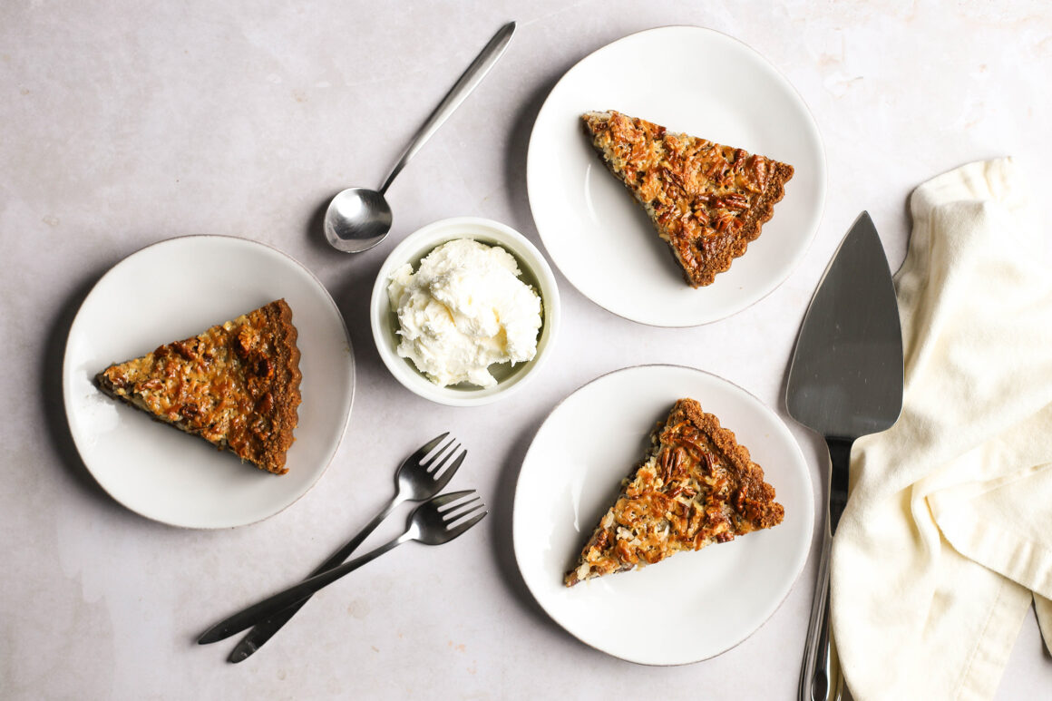 pecan tart slices with whipped cream