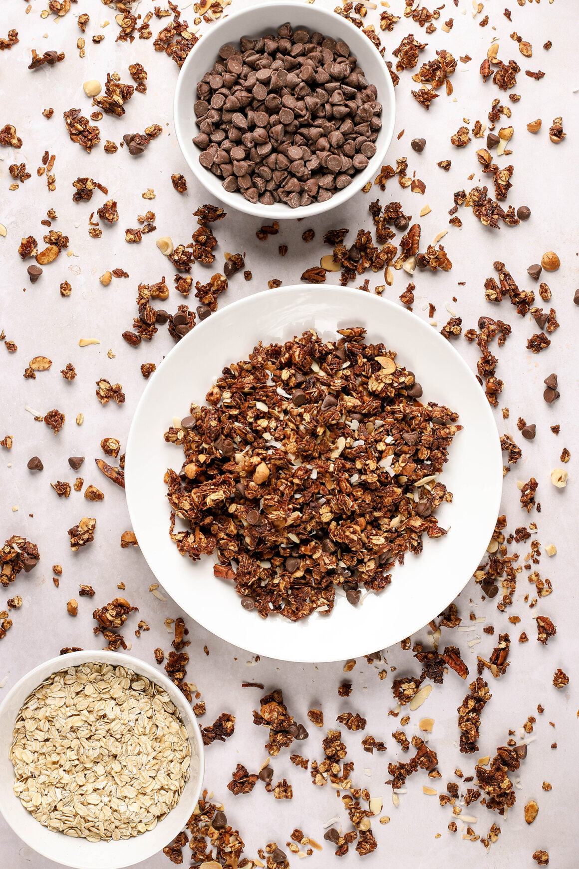 cocoa granola with walnuts almonds and pecans