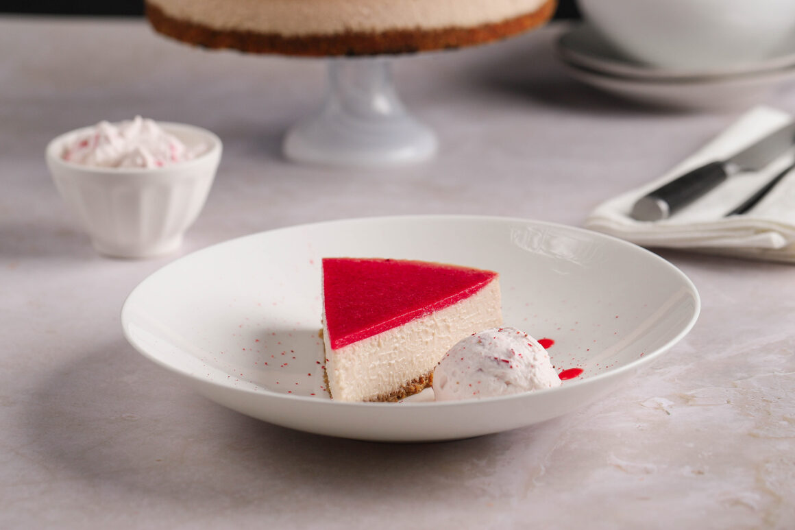 plated glazed strawberry cheesecake