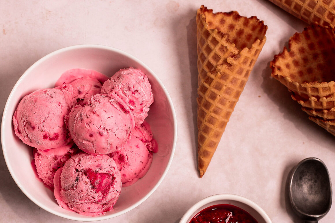 raspberry and strawberry ice cream cones
