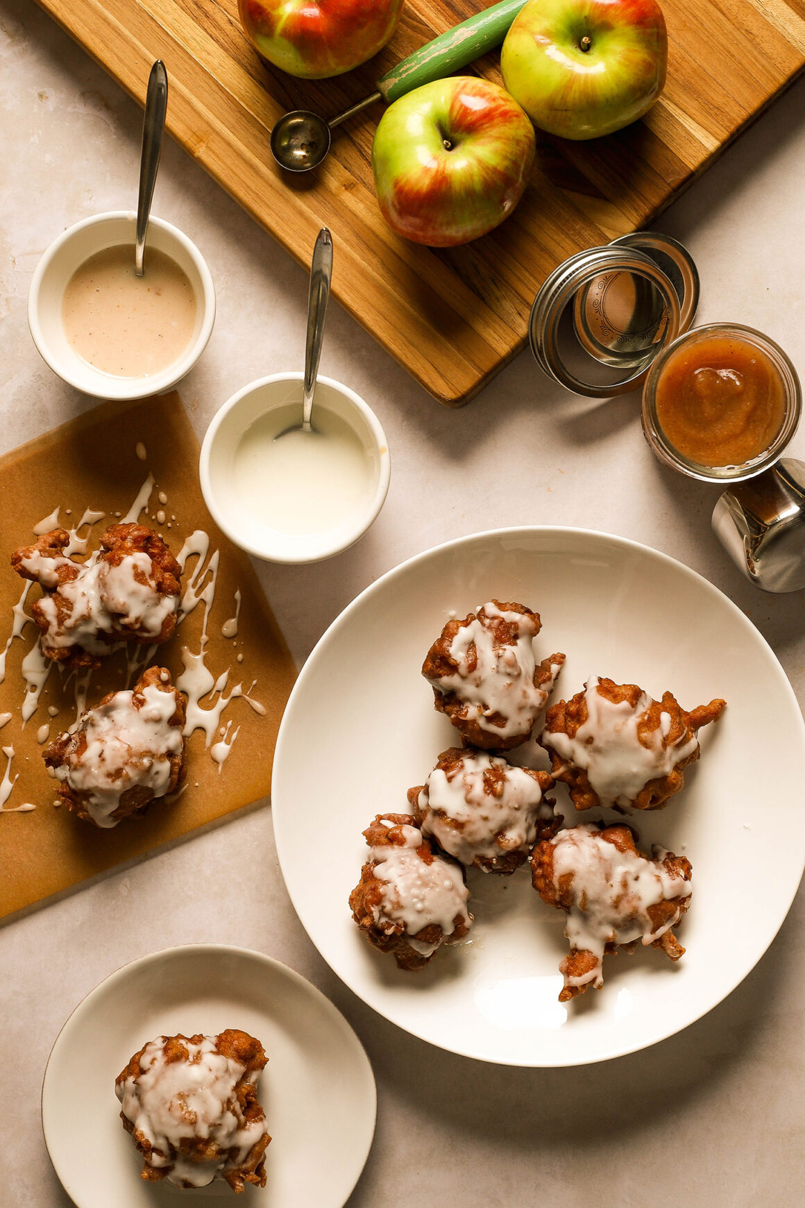 apple fritters glazed with apple butter topped with vanilla bean glaze