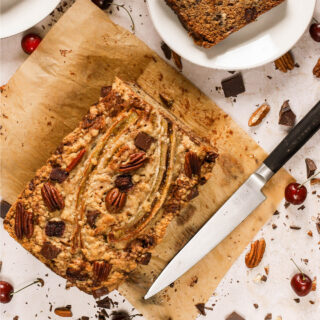 banana bread with cherries, chocolate and pecans